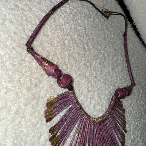 Vintage Large Egyptian Brass Rare Tribal Purple and Gold Necklace - Picture 4 of 9
